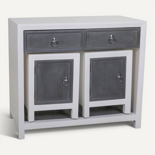 Console En Bois Blanc Et Gris Avec Tabourets Assortis élégants