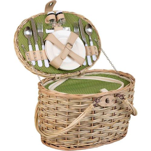 Panier Pique Nique En Osier Gris Avec Service Pour Deux Personnes