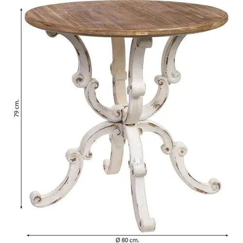 Table Ronde Romantique Bois Blanc Vieilli Esprit Vintage