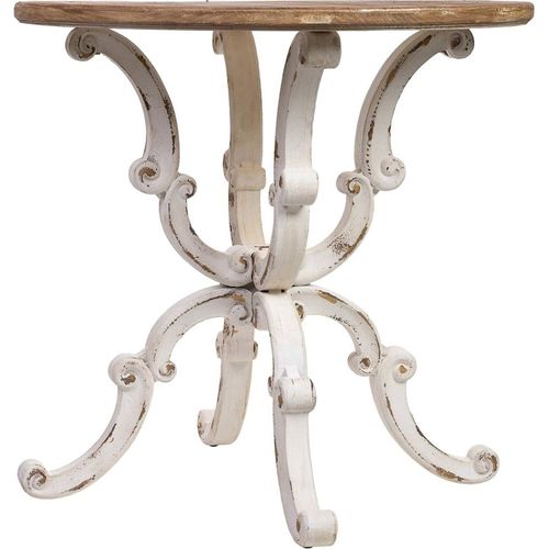 Table Ronde Romantique Bois Blanc Vieilli Esprit Vintage