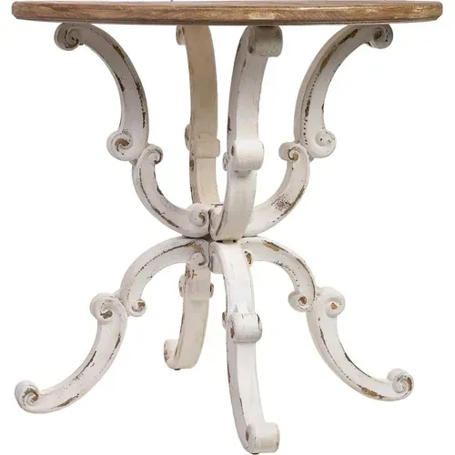 Table Ronde Romantique Bois Blanc Vieilli Esprit Vintage