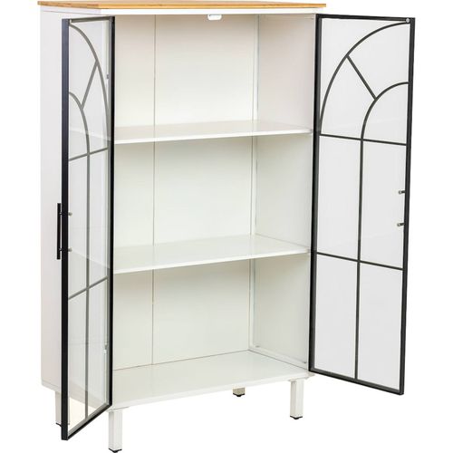 Vitrine Blanche Métal Et Bois Style Classique Portes Vitrées