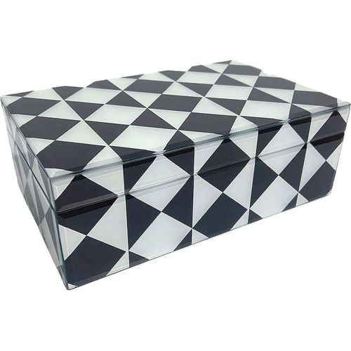Boîte De Rangement Design Verre Motif Géométrique Noir Et Blanc