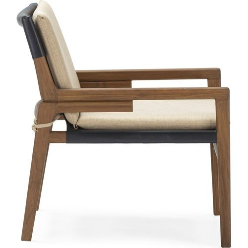 Fauteuil Teck Cuir Tissu Design Naturel Et Confort Camel Noir