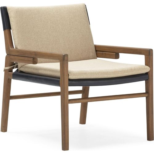 Fauteuil Teck Cuir Tissu Design Naturel Et Confort Camel Noir