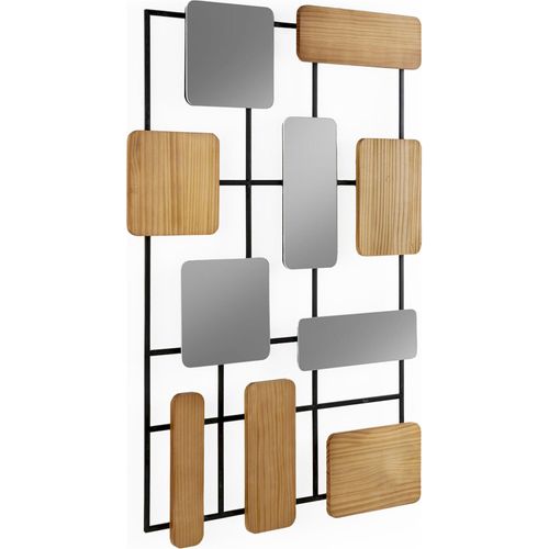 Sculpture Murale Métal Miroir Et Chêne Noir Naturel Design