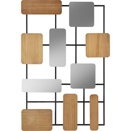 Sculpture Murale Métal Miroir Et Chêne Noir Naturel Design