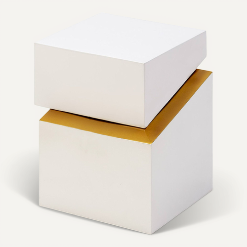 Table D'appoint Design Métal Blanc Doré Style Contemporain Chic
