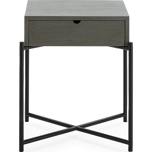Table De Chevet Bois Mindi Et Métal Gris Noir Style Industriel