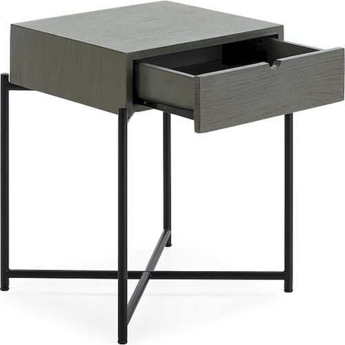Table De Chevet Bois Mindi Et Métal Gris Noir Style Industriel