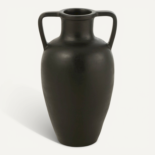 Vase Terracotta Noir à Deux Anses Style Méditerranéen