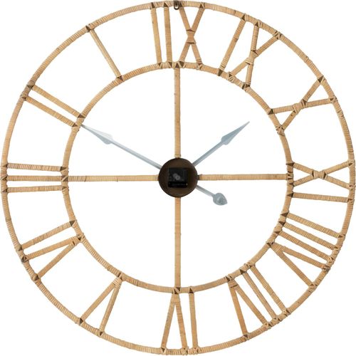 Horloge Murale Style Roman En Rotin Naturel Et Métal Raffiné