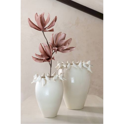 Vase Décoratif Blanc En Argile Avec Oiseaux En Relief élégant