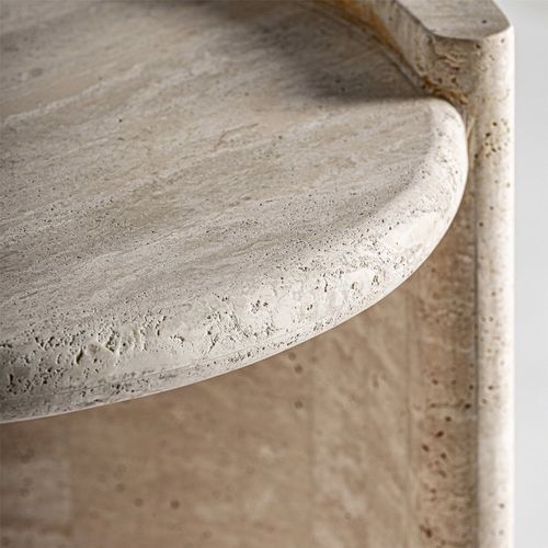 Table d'appoint Art Déco En Travertin Beige Finition Marbrée Élégante