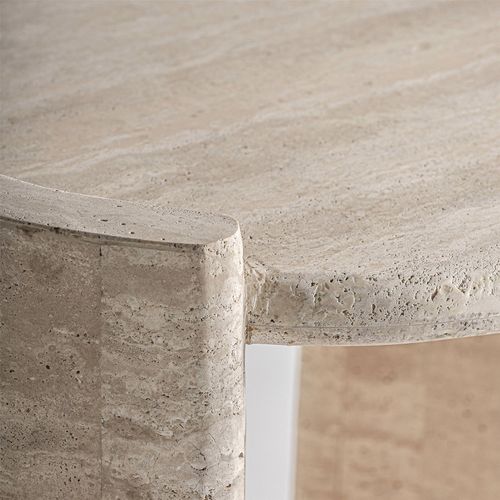 Table d'appoint Art Déco En Travertin Beige Finition Marbrée Élégante
