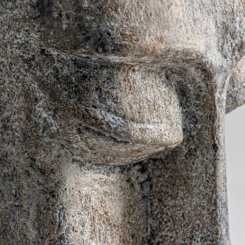 Sculpture Orientale En Ciment Gris Vieilli Style Authentique