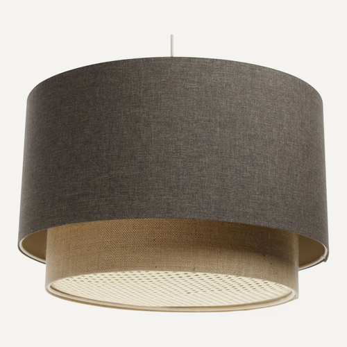Suspension Boho élégant En Tissu Structuré Et Diffuseur Rotin D. 50 Cm - H31 Cm Beige