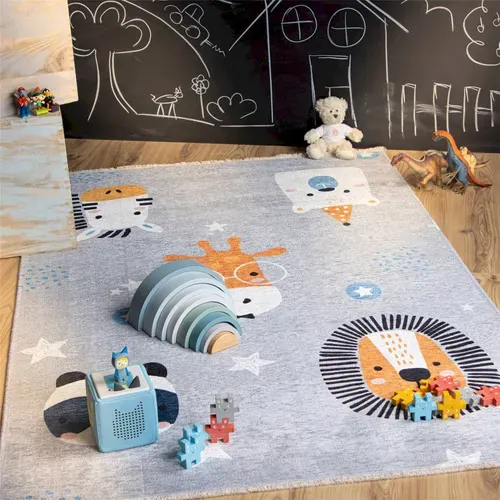 Tapis Enfant Doux Antidérapant Animaux Multicolore