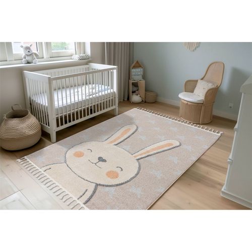 Tapis Rond Enfant Lapin Beige Effet 3d Doux 133 X 133 Cm Beige