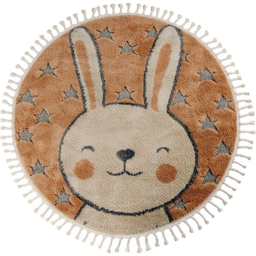 Tapis Rond Enfant Lapin Beige Effet 3d Doux 133 X 133 Cm Beige