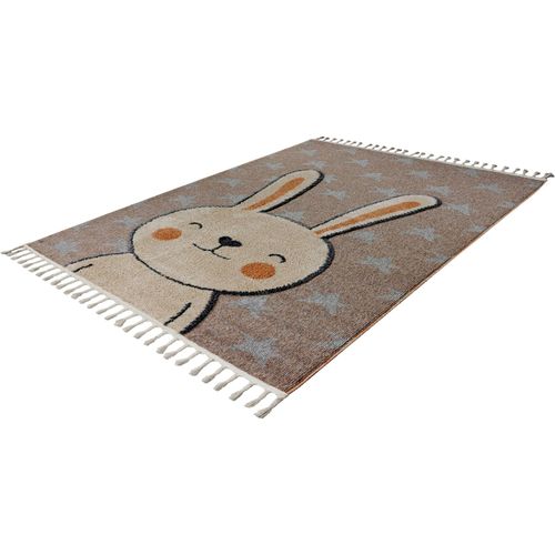 Tapis Rond Enfant Lapin Beige Effet 3d Doux 133 X 133 Cm Beige