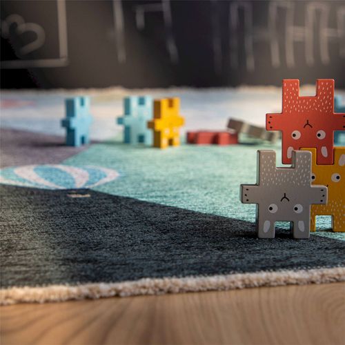 Tapis Enfant Doux Motif Montgolfières Multicolore