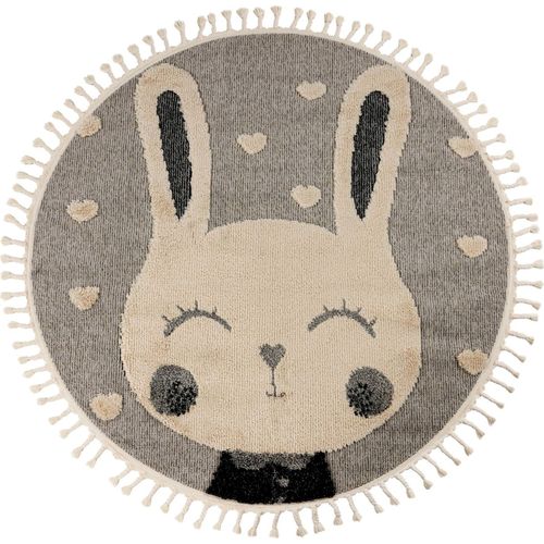 Tapis Rond Enfant Lapin Gris Doux Effet 3d Cut Loop 133 X 133 Cm Gris