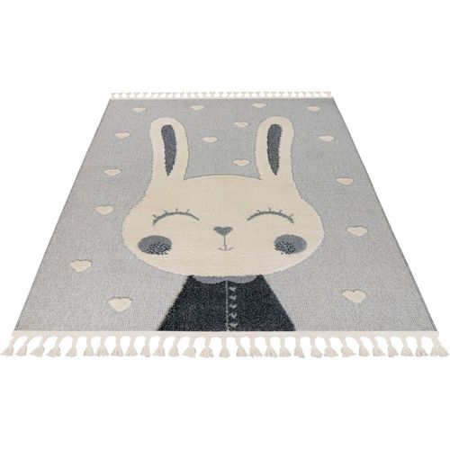 Tapis Rond Enfant Lapin Gris Doux Effet 3d Cut Loop 133 X 133 Cm Gris