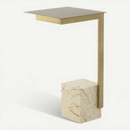 Table Dappoint Carrée Marbre Verre Effet Marbré Blanc Multicolore