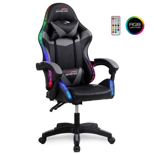 Ams-900-led-bk Fauteuil / Chaise De Bureau Gamer Noir Gris - Eclairage LED 366 Effets - Télécommande