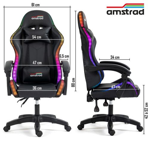 Ams-led-darkside Fauteuil / Chaise De Bureau Gamer Noir - Eclairage LED 366 Effets Télécommande