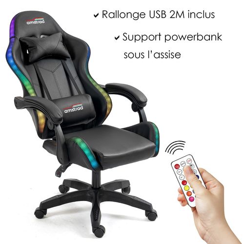 Ams-led-darkside Fauteuil / Chaise De Bureau Gamer Noir - Eclairage LED 366 Effets Télécommande
