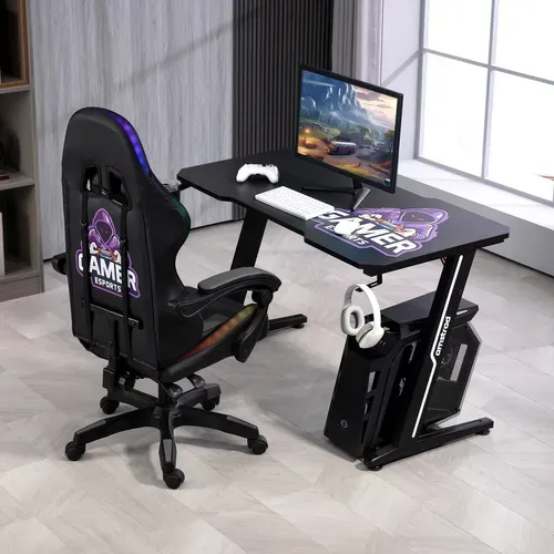 Bureau Gaming 120x60x73 Cm - Design "gamer" Finition Carbone