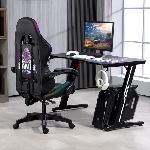 Bureau Gaming 120x60x73 Cm - Design "gamer" Finition Carbone