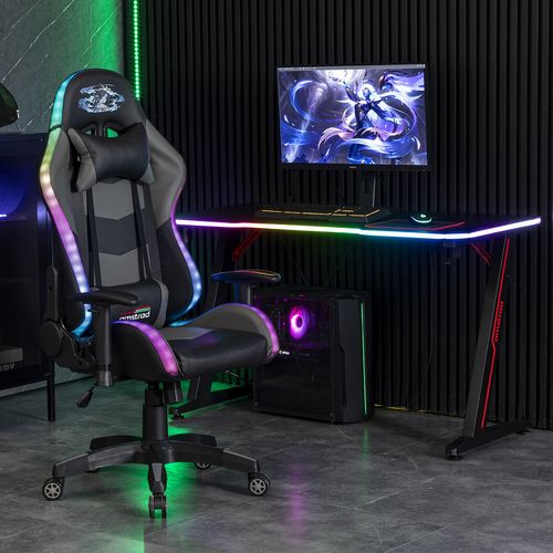 Fauteuil gaming Amstrad ELITE-LED-SAMURAI - Noir et gris - Eclairage LED 576 effets - Télécommande - Accoudoir 2D - Informatique