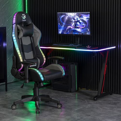Fauteuil Gaming Amstrad Elite Avec éclairage LED - Noir Et Gris, Dossier Inclinable - 2