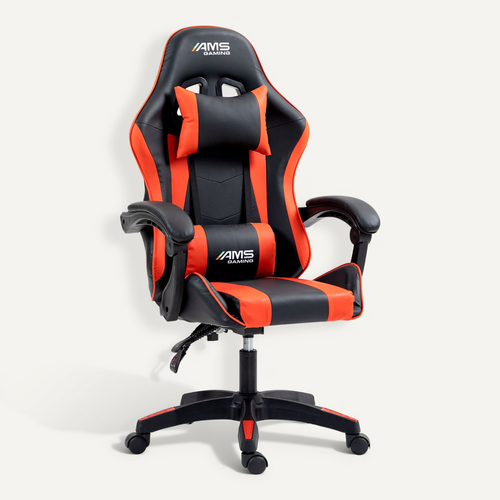 Chaise Gamer 02-red Coloris Noir et Rouge - Coussin Lombaire et Appuie Tête - Siège Gaming