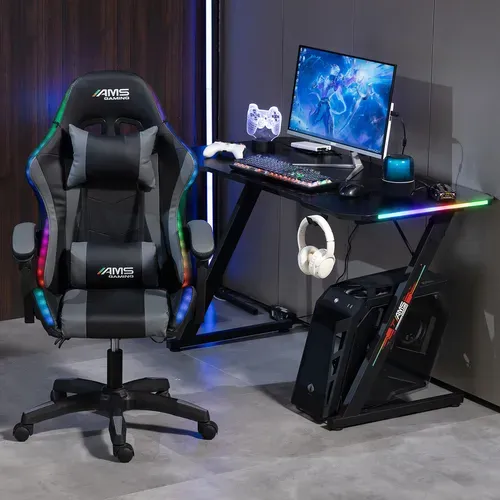 Bureau Gamer Gamerdesk 120z-led Retroéclairage Rgb - 1m20 - Style Carbone - Télécommande