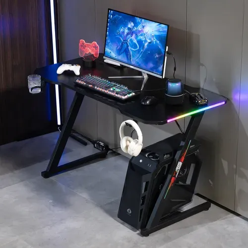 Bureau Gamer Gamerdesk 120z-led Retroéclairage Rgb - 1m20 - Style Carbone - Télécommande