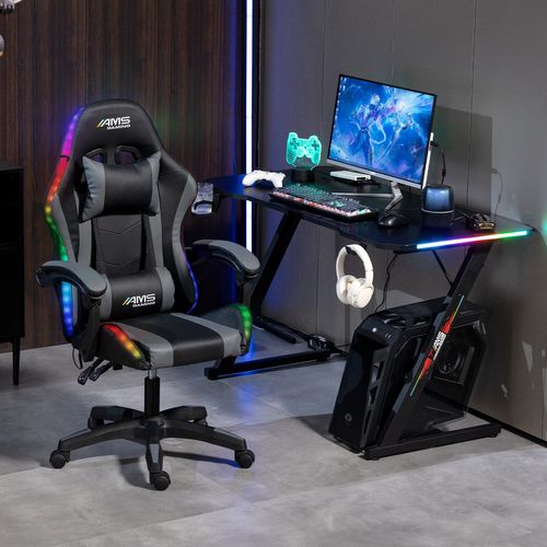 Bureau Gamer Gamerdesk 120z-led Retroéclairage Rgb - 1m20 - Style Carbone - Télécommande