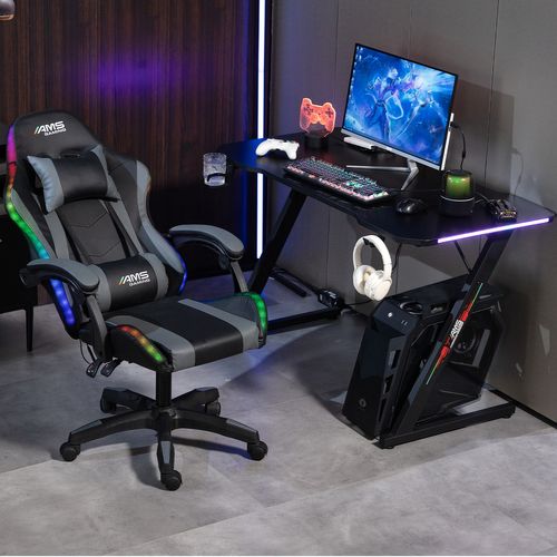 Bureau Gamer Gamerdesk 120z-led Retroéclairage Rgb - 1m20 - Style Carbone - Télécommande