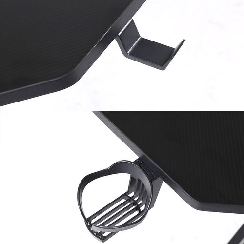 Bureau Gamer Ams-desk120-2z-black - Largeur 1m20 - Style Carbone - Porte Gobelet et Casque