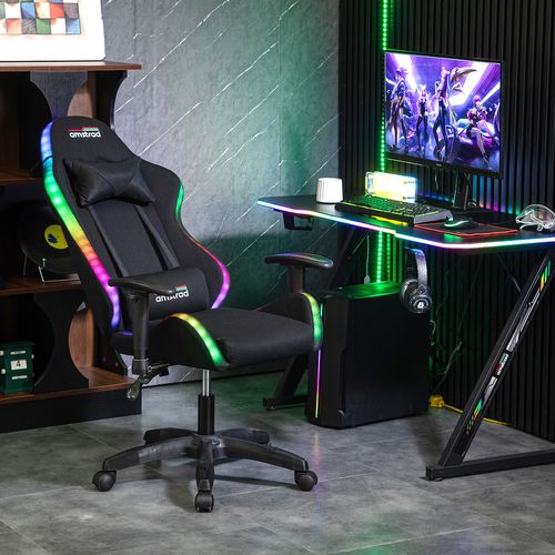 Ams-led-fusion-bk Fauteuil / Chaise De Bureau Gamer Noir - Eclairage LED 366 Effets Télécommande