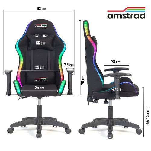 Ams-led-fusion-bk Fauteuil / Chaise De Bureau Gamer Noir - Eclairage LED 366 Effets Télécommande