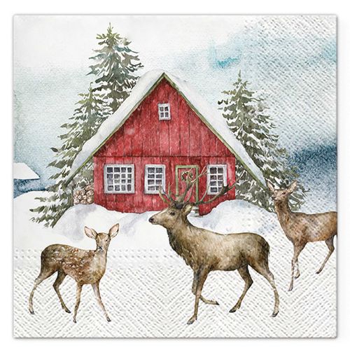 Lot De 20 Serviettes En Papier 33 X 33 Cm Rennes Et Maison Dans La Neige