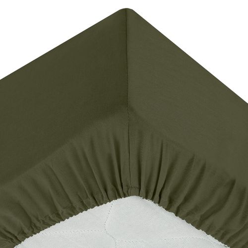 Drap Housse Coton Uni 160 X 200 Cm Couleur Moderne Kaki