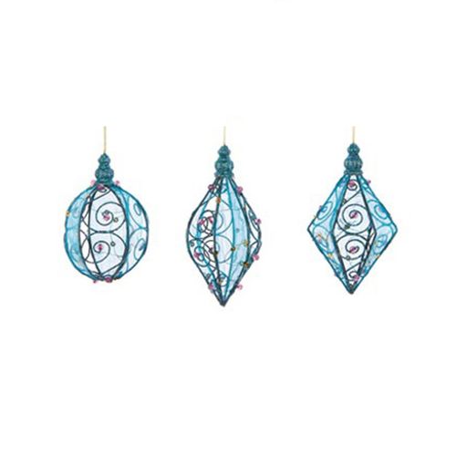 Lot De 3 Boules De Noël En Métal Bleu Et Rose 8 Cm