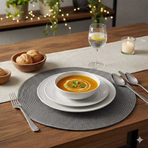 Set De Table Façon Tresse Rond Gris Clair