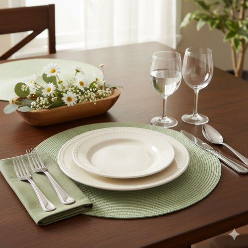 Set De Table Façon Tresse Rond Vert