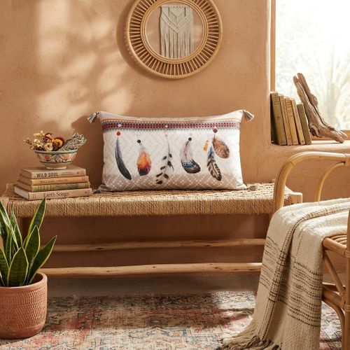 Coussin Pompons 30 X 50 Cm Ika Plumes Blanc
